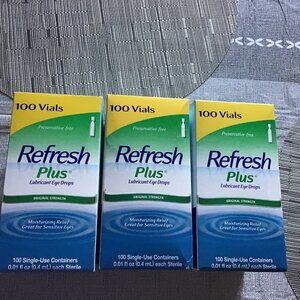 Lot of 3 Boxes (100 Vials in each) Unopened/Unexpired Refresh Plus Eye Drops